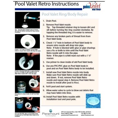 paramount pool valet single white head unit instructions pg1