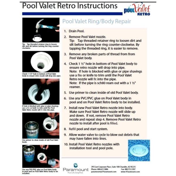 paramount pool valet single white head unit instructions pg1