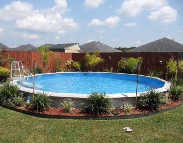 light blue above ground pool